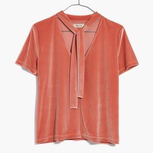NWT Madewell Velvet Tie-Neck Top Short Sleeve